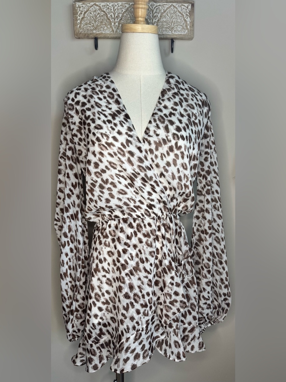 Fab'rik Leopard Print Faux Wrap Dress Romper sz S